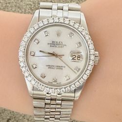 Rolex Pre Owned 36mm DateJust MOP Diamond Dial Quickset Model 16014
