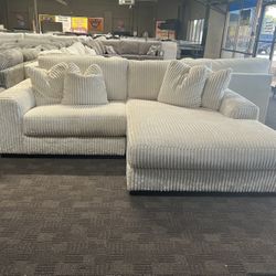 Super Soft Cream White Corduroy Sectional Couch 