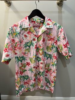 RJC Hawaiian Shirt Pink Flamingo Print Size M