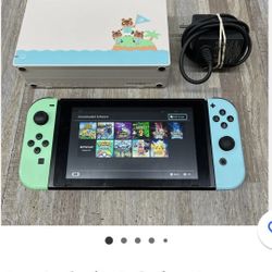 animal crossing edition nintendo switch with all cords and 1 joycon
