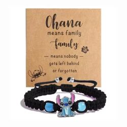 Disney Lilo & Stitch Figure Beads Woven Bracelet (Black)