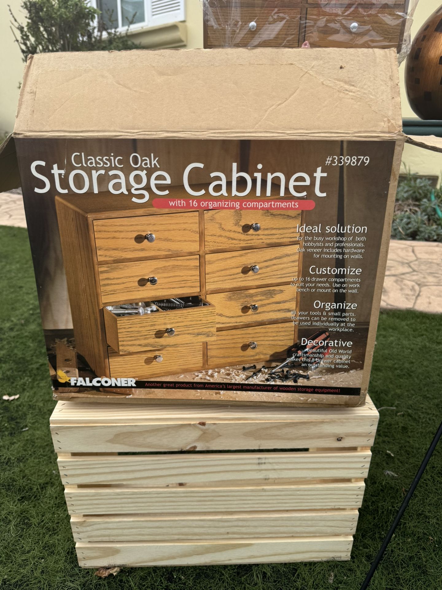 Storage Cabinet, NEVER USED Classic Oak W/16 Compartments