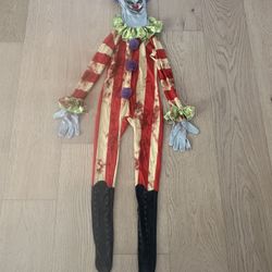Creepy Clown Scary Striped Jumpsuit Halloween Costume 