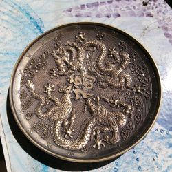 Oriental Dragon Brass Colored Tray.