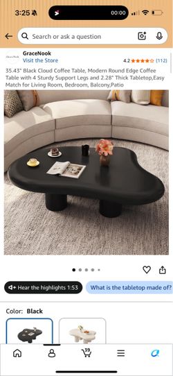 GraceNook Black Cloud Shape Coffee Table