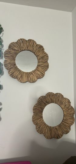 Round Woven Rattan Wall Mirrors Set of 2