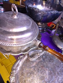 15 Piece.Silver Plated  Trays Punch Bowl More 1800s Too Toned