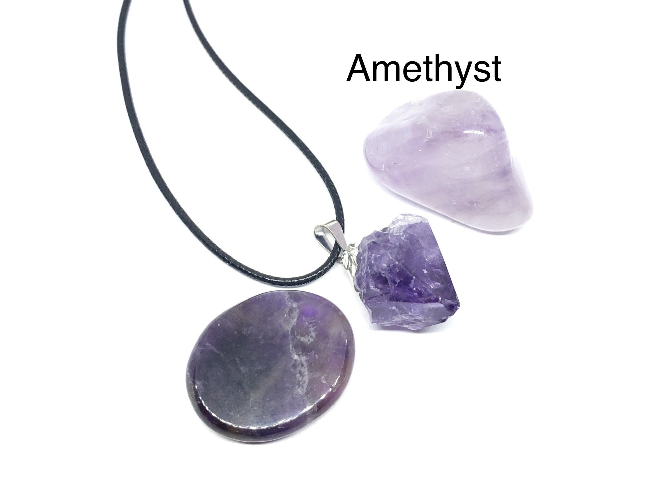 Amethyst Genuine Polished Stones (2pcs) & Pendant Necklace Set