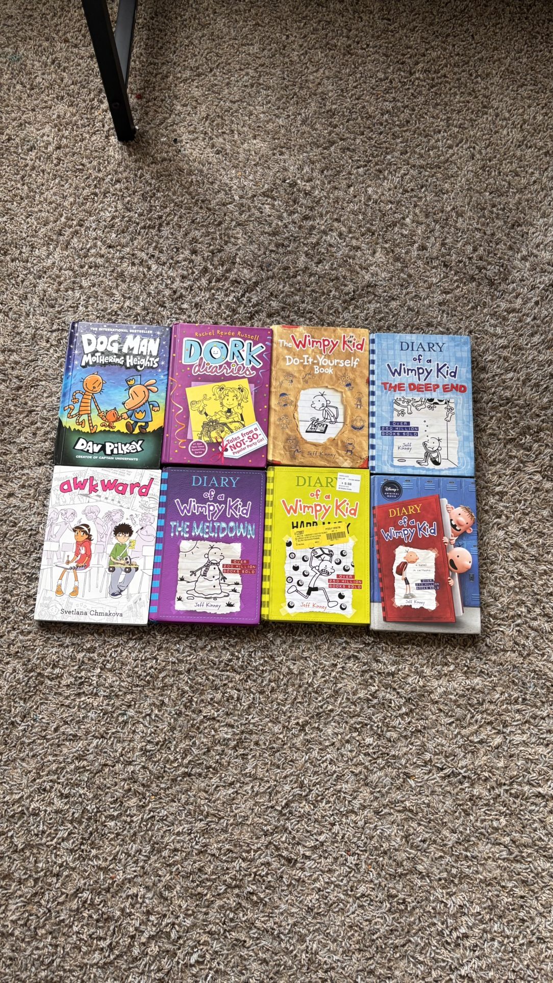 Books (Wimpy Kid, Awkward, Dog Man, Dork)