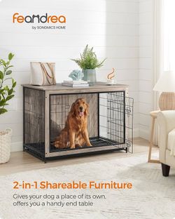 44.1" Dog Crate Furniture, Indoor Dog Kennel Side End Table XL Wooden Dog Cage for Large and Medium Dogs up to 80 lb, Double-Door Pet House with Remov