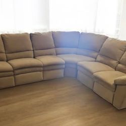 tan microfiber sectional reclining 