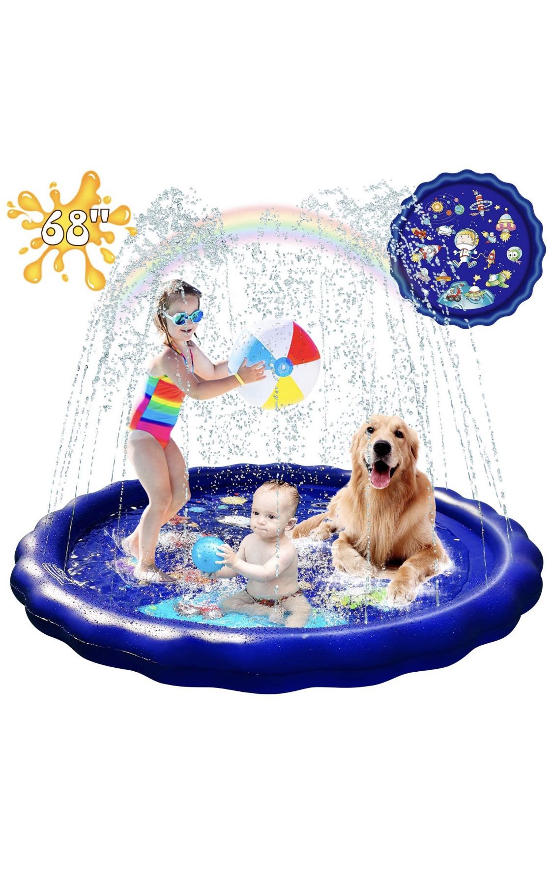 Splash Pad Sprinkler for Kids, 68" Water Toys for Kids Outdoor Sprinklers for Yard.Kids Baby Pool Outdoor Swimming Pool for Kids 1-12 Year Old Boys