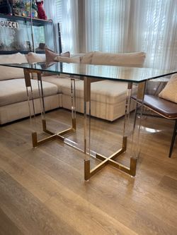 Modern Glass Top Dining Table - Acrylic & Gold Base by Everly Quinn
