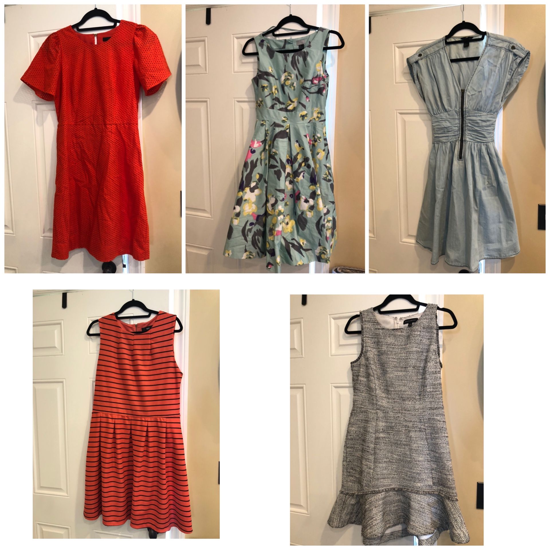 Women’s Dresses J Crew, Banana Republic, H&M Orange Eyelet size 4 J Crew Floral size 6 H&M Gray size 10P Banana Republic Denim size 4 H&M Orange/Nav