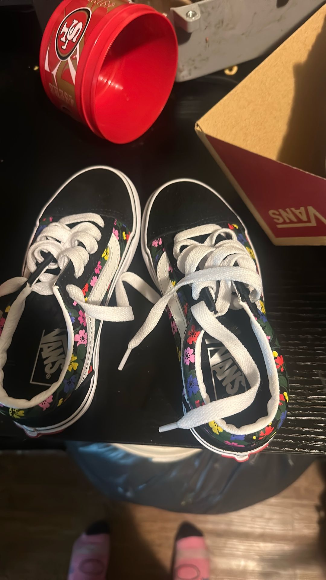 Old School floral, black, and white and pink