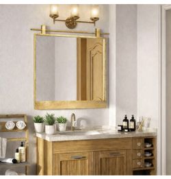 Gold Bathroom Mirror - Brushed Gold Mirrors Rectangle Metal Framed Barn Door Farmhouse Vanity Mirror for Bathroom Bedroom Entryway Home Wall