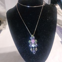 925 Silver Pendant With Multiple Gemstone And Chain Use