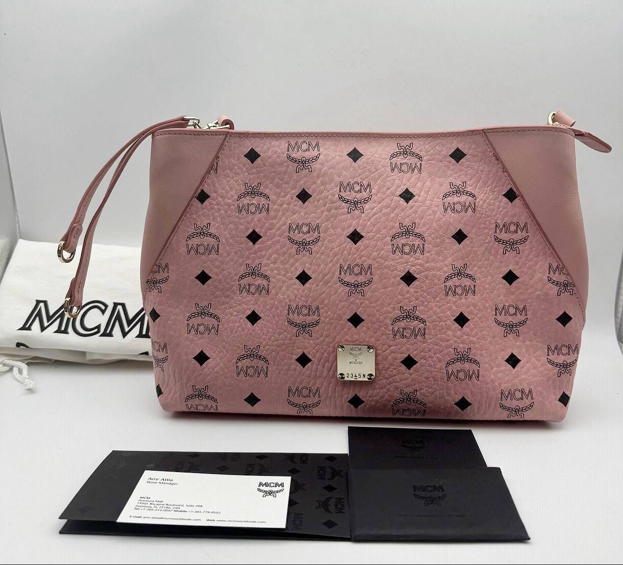 MCM Visetos Aren Shoulder Bag Powder Pink Dust Booklets