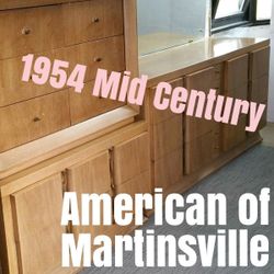 1954 American Of Martinsville Mid Century Modern Bedroom Set Chest Dresser  Mirror  Delivery Tag 