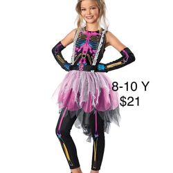 Girls Colorful Halloween Day of the Dead Skeleton Tutu Costume Esqueleto Disfraz Niñas Dia De Dead  Size 8-10