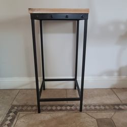 Rustic Bedside Or Armchair Table Distressed Wood With Oiled Rubbed Bronze BaseBronze