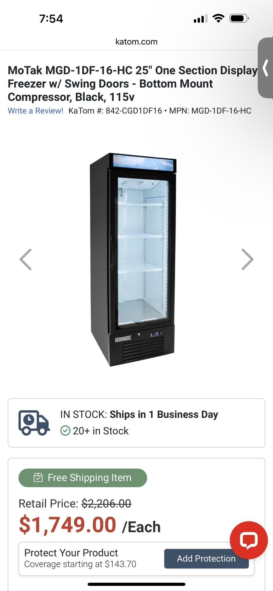 MoTak One Section Display Freezer - Commercial Kitchen