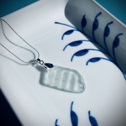 Patterned Sea Glass Sterling Silver Necklace 