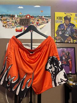 FIFTY2HUNDRED Orange Mesh Shorts with Flame Graphic Print