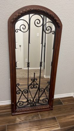 Arched Floor Mirror with Wrought Iron Scrollwork