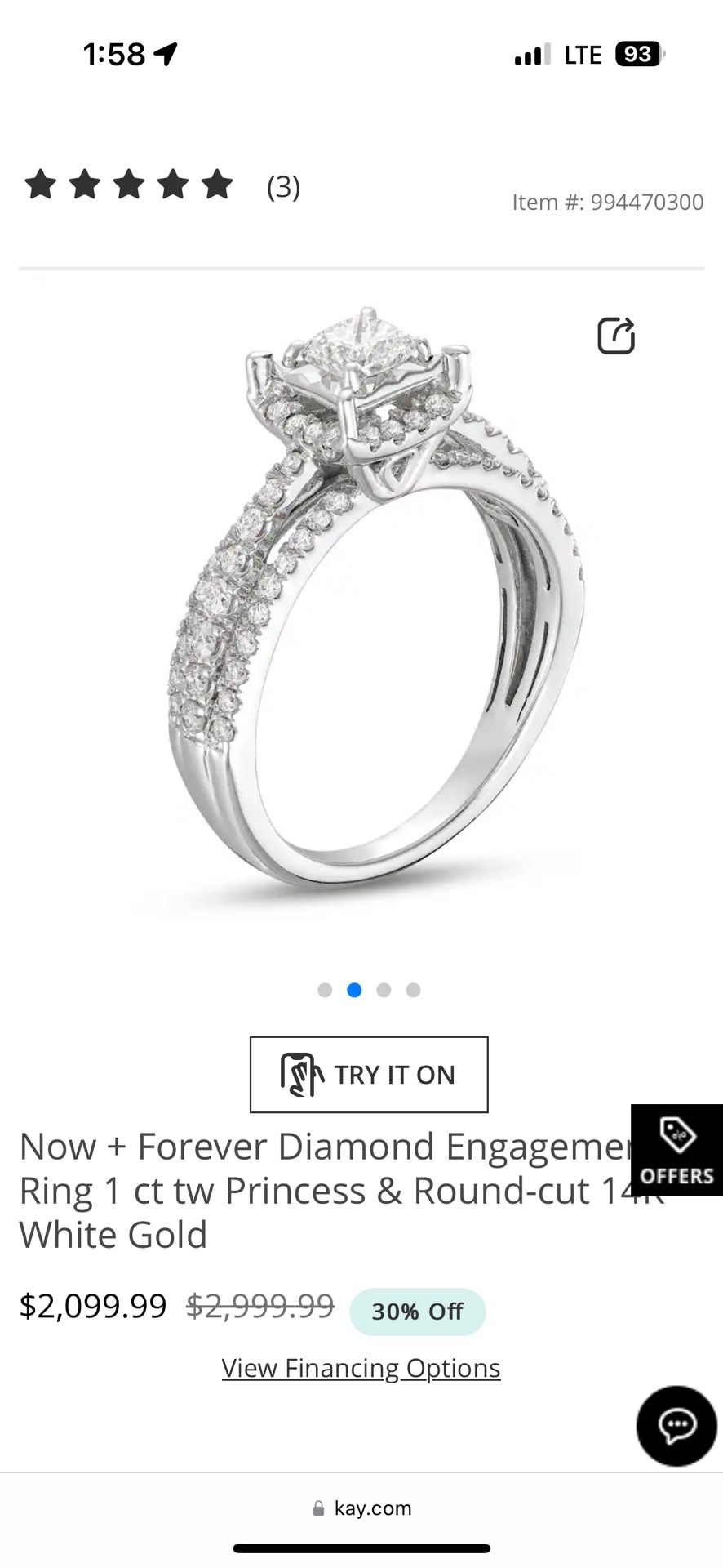 Now + Forever Diamond Engagement Ring 1 ct tw Princess & Round cut 14K  White Gold