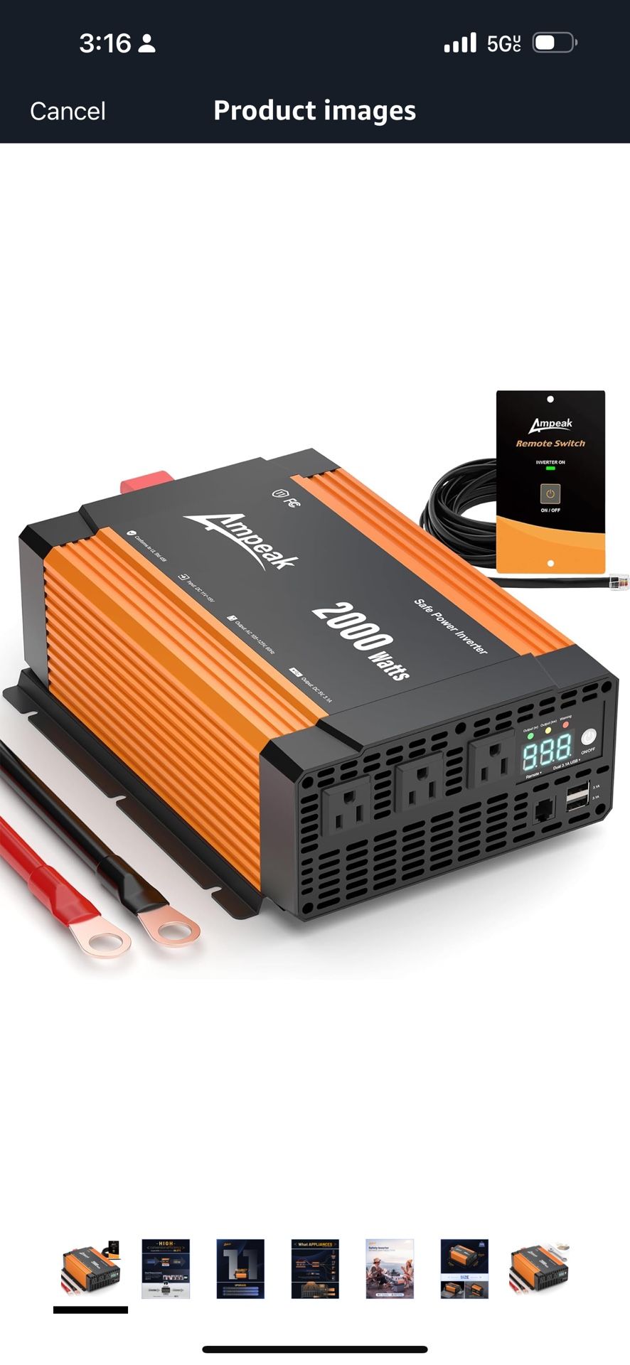 Ampeak 2000W Power Inverter Conversion Efficiency 89.37% Inverter 12V to 110V 3AC Outlets Dual 5V/3.1A USB Ports Modified Sine Power Inverters for Veh