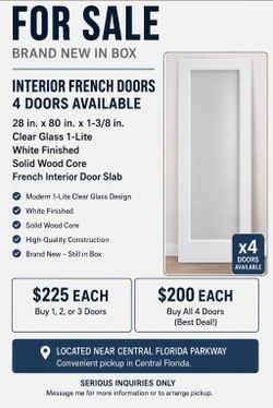 Interior French Door Slab 28x80 White Clear Glass