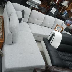 Light Grey Sectional Sofa With Storage Ottoman All Brand New!!