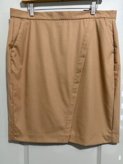 Banana Republic Brown Tan Lined Faux Wrap Skirt Sz 14 NWT Office A-Line Pockets