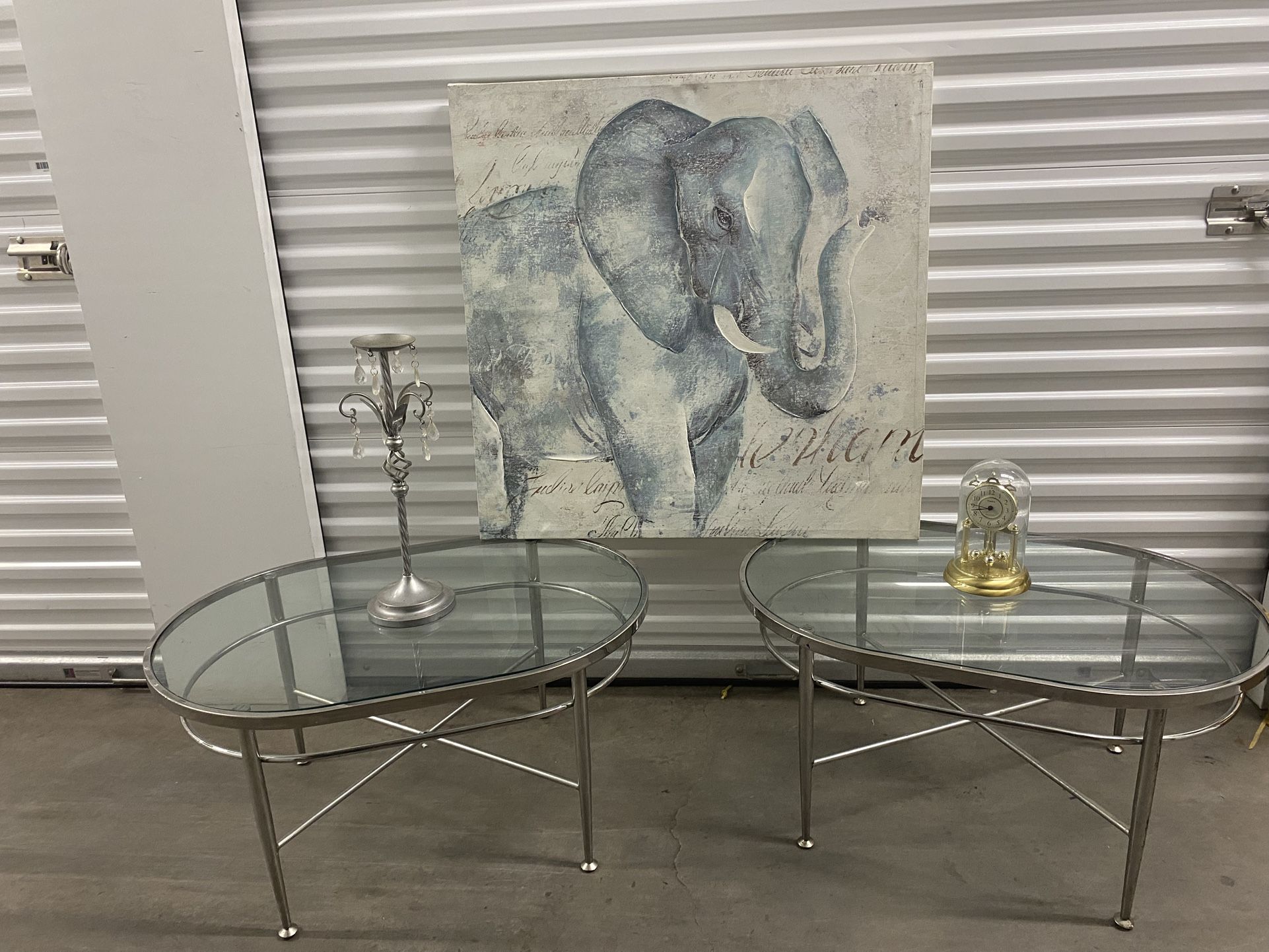2 Oval Glass Silver End Tables