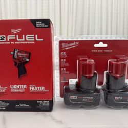 Milwaukee M12 FUEL 12V Lithium-Ion Brushless Cordless Stubby 1/2 in. Impact Wrench with 3.0 Ah Battery Pack (2-Pack)