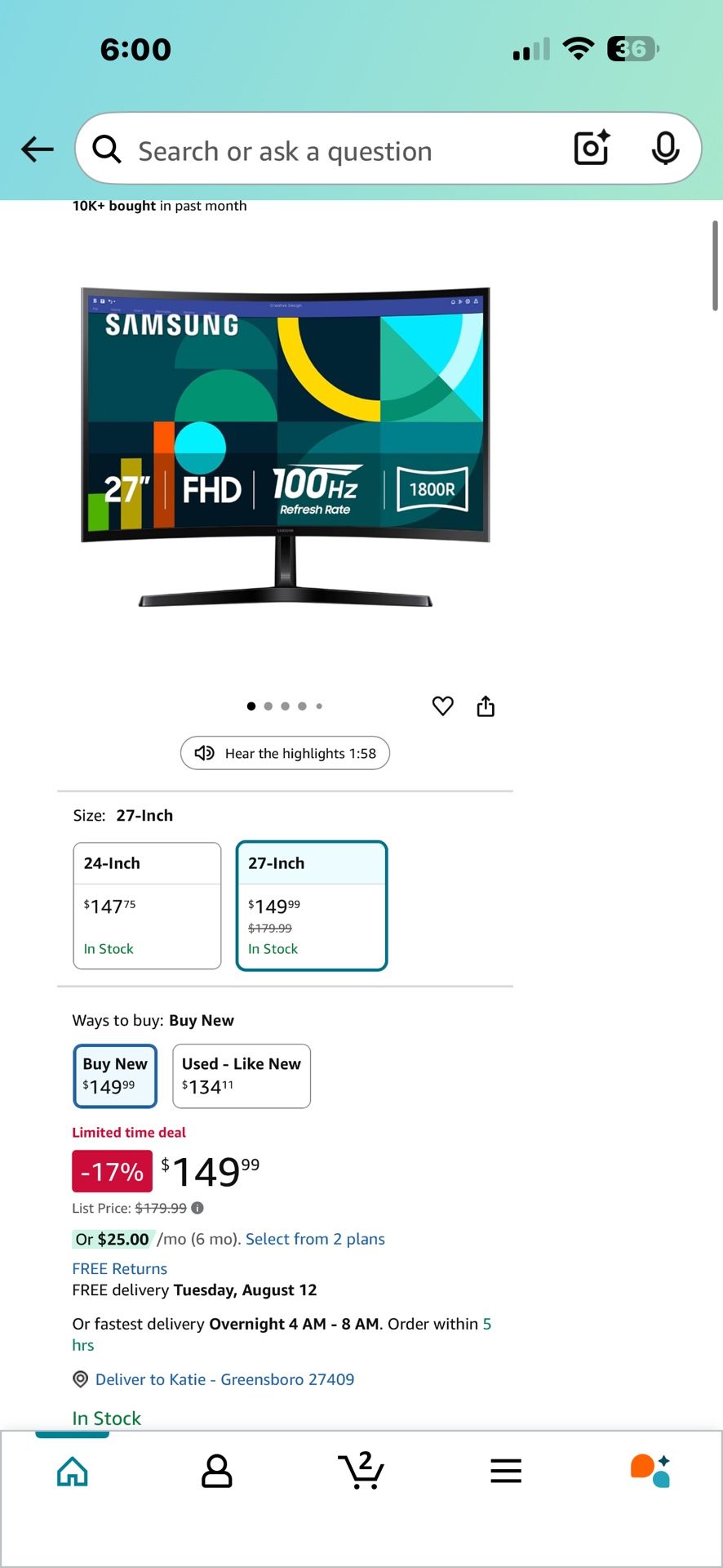 Samsung 27" Essential S3 100Hz Curved Monitor 