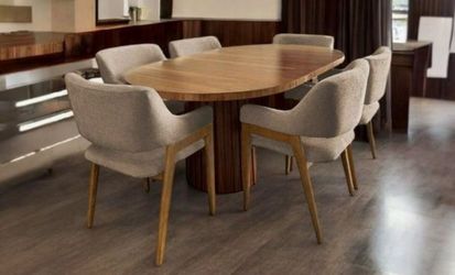 Wood Oval Dining Table with 6 Chairs