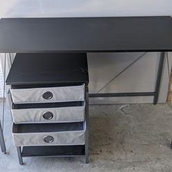 Office Desk, metal frame, 48"x22", with side table drawers
