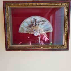 Vintage Asian Fan In Shadow Box