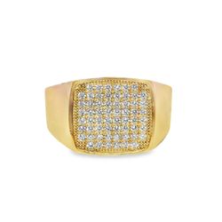 10k Yellow Gold Signet Ring with Round Brilliant Cut