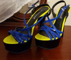 Yellow and blue heels from Shoedazzle