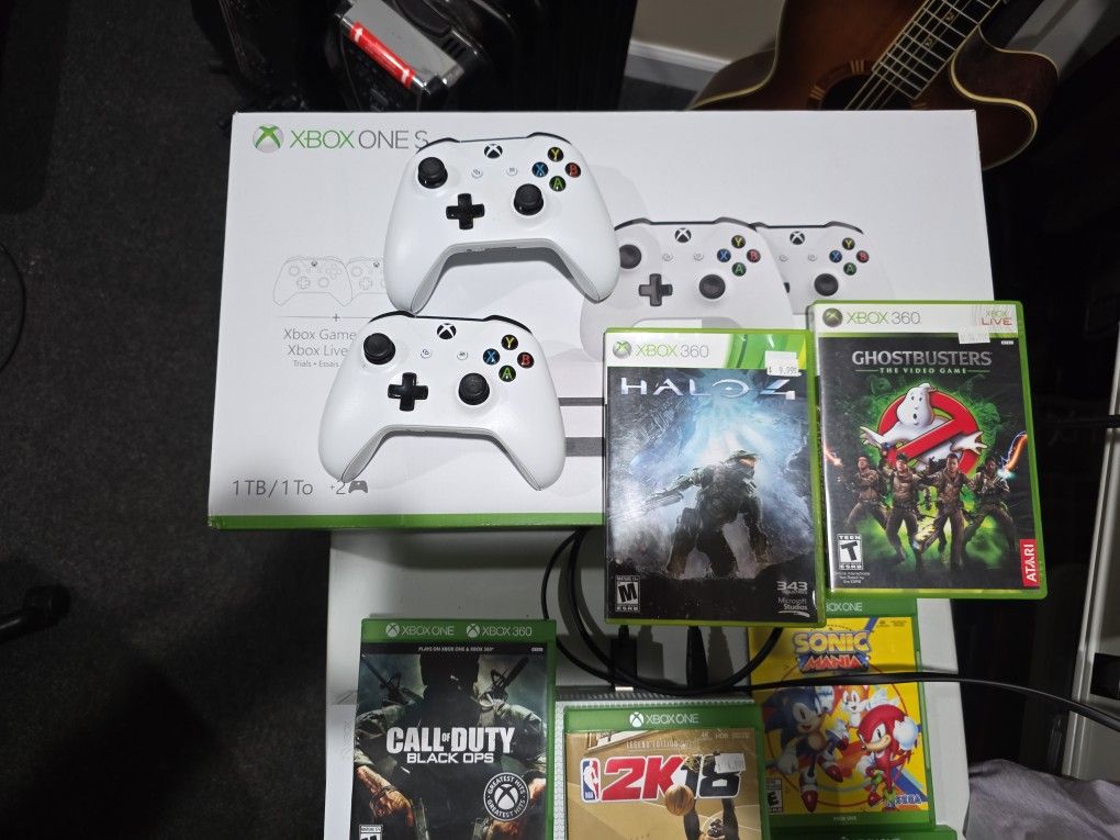 Xbox One S System 2 Controllers And Games