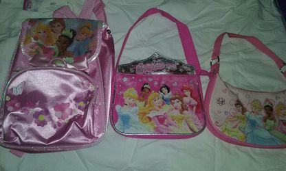 Girls Princess purses and miniature princess backpack.