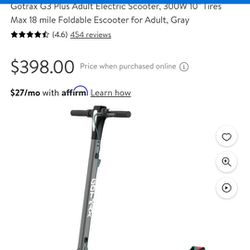 Gotrax G3 Plus Adult Electric Scooter, 300W 10 Tires Max 18 mile Foldable  Escooter for Adult, Gray