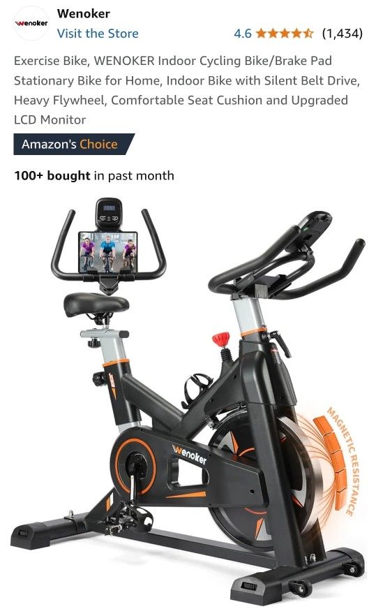 Exercise Bike, WENOKER Indoor Cycling Bike/Brake Pad Stationary Bike for Home, Indoor Bike with Silent Belt Drive, Heavy Flywheel, Comfortable Seat Cu