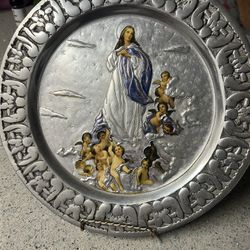 Silver Platter With Virgen De Concepcion Image 