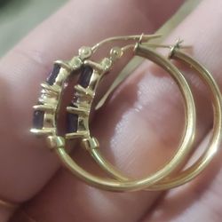 Large 14k Gold Amethyst Diamond Hoop Earrings