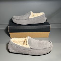 Ugg Ascot Loafer Heather Grey Suede Fleece Lining Slip on Slippers Size 11