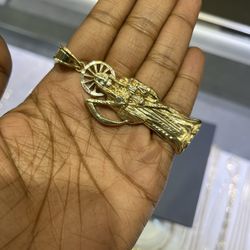 10kt Yellow Gold La Santa Muerte Pendant 10.80 Grams